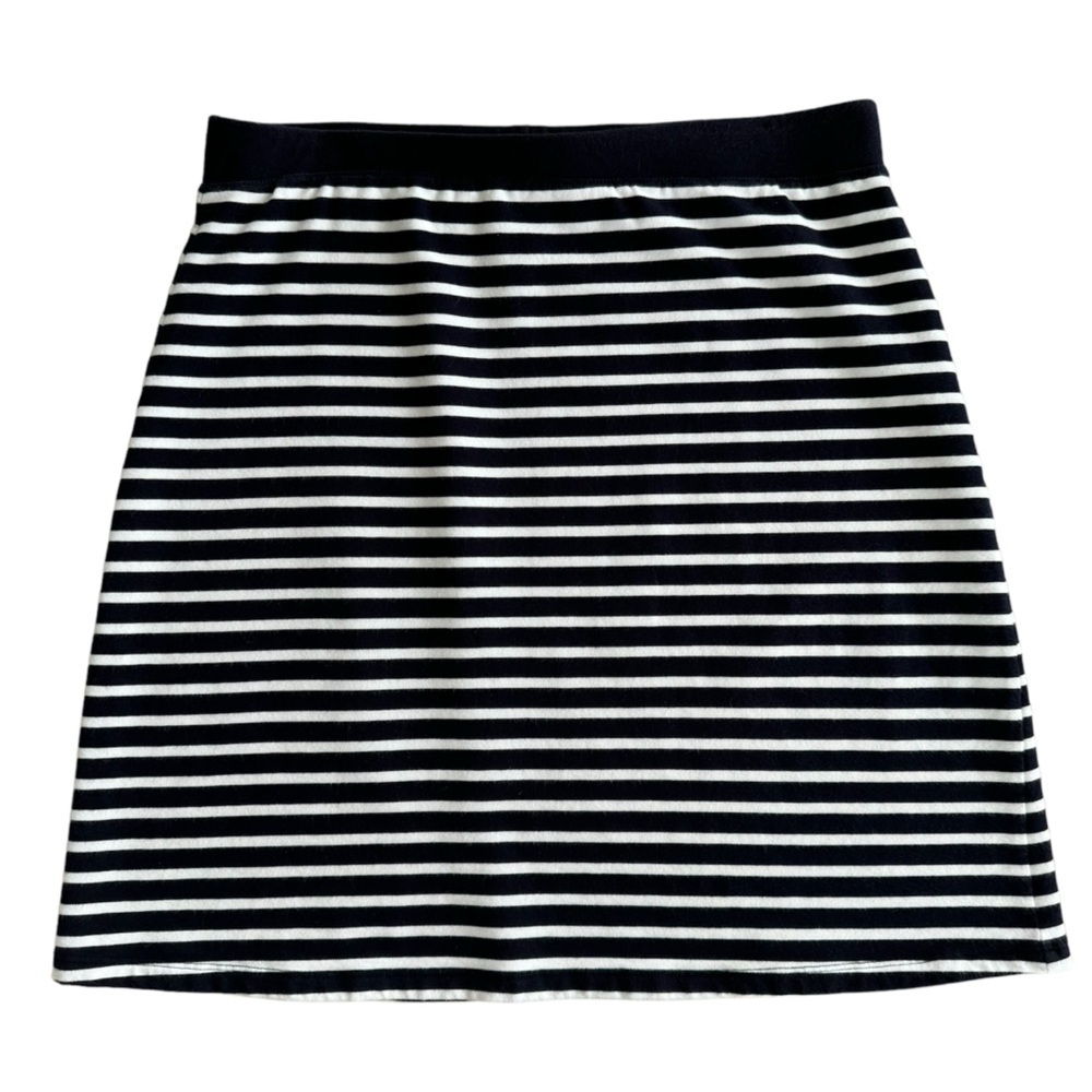 Talbots Striped Jersey Knit Skirt Size Medium Navy Blue White Pull on